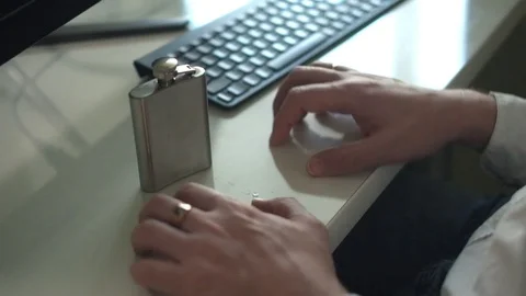 Man knocks his hands on the table, drinks alcohol, stress Stock Footage 86130292