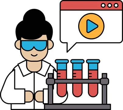 A man in a lab coat is holding a beaker and a test tube イラスト素材