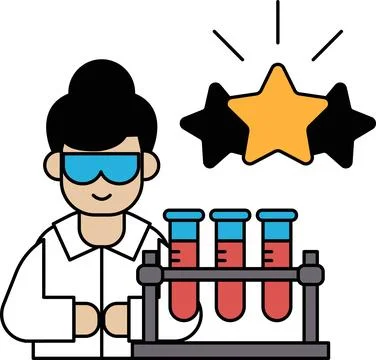 A man in a lab coat is holding a beaker and smiling 库存插图
