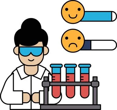 A man in a lab coat is holding a beaker with a smile on his face 库存插图