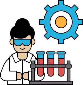 A man in a lab coat is holding a beaker 库存插图