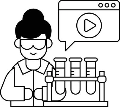A man in a lab coat is holding a beaker and a test tube イラスト素材