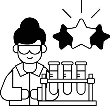 A man in a lab coat is holding a beaker and smiling 库存插图