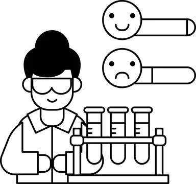 A man in a lab coat is holding a beaker with a smile on his face 库存插图