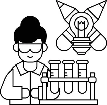 A man in a lab coat is holding a beaker and a test tube 스톡 일러스트