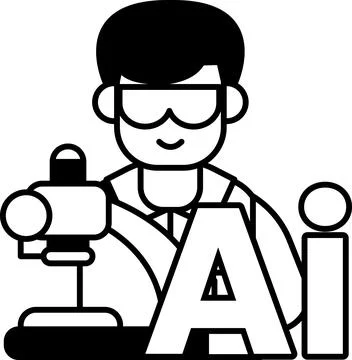 A man in a lab coat is holding a microscope and smiling Illustrazione stock