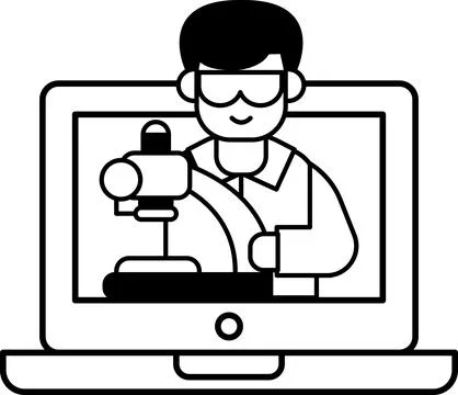 A man in a lab coat is holding a microscope Stock Illustration
