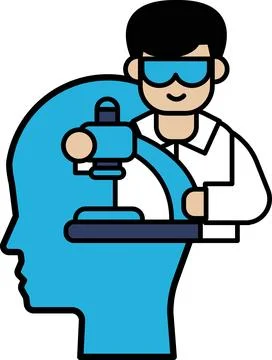 A man in a lab coat is holding a microscope and smiling Stockillustratie