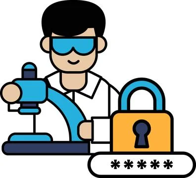 A man in a lab coat is holding a microscope and a key Stock Illustration