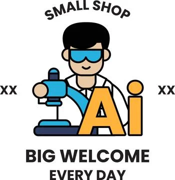 A man in a lab coat holding a microscope with the letters AI on it Stock Illustration