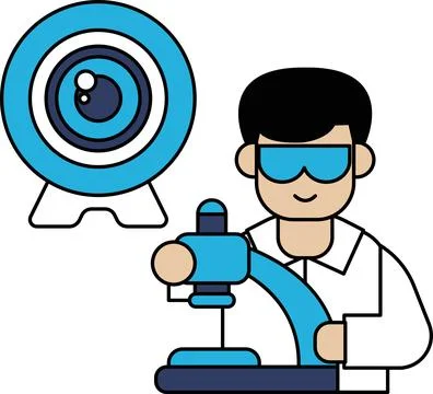 A man in a lab coat is holding a microscope Stock Illustration