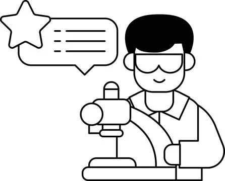 A man in a lab coat is holding a microscope and smiling 스톡 일러스트