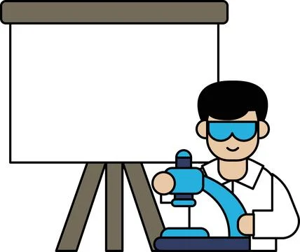 A man in a lab coat is holding a microscope Stock Illustration