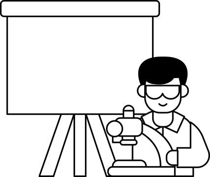 A man in a lab coat is holding a microscope Stock Illustration