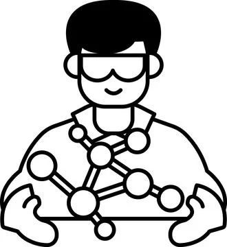 A man in a lab coat holding a molecule Stock Illustration