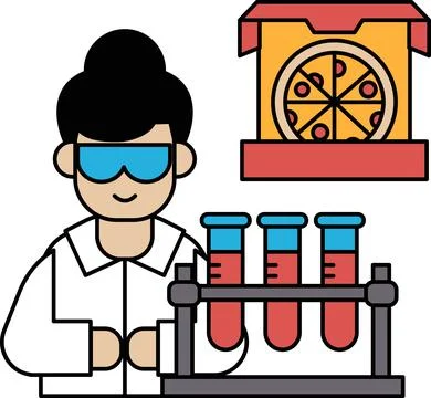 A man in a lab coat is holding a pizza box 库存插图