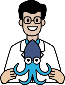 A man in a lab coat holding a squid Stock Illustration