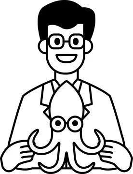 A man in a lab coat holding a squid Stock Illustration