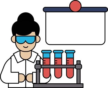 A man in a lab coat is holding three test tubes 스톡 일러스트