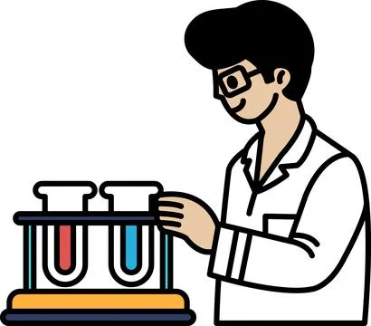 A man in a lab coat is holding two test tubes 库存插图