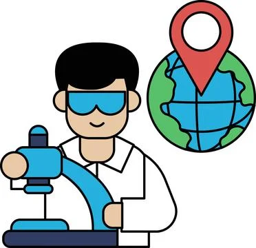 A man in a lab coat is looking at a microscope 스톡 일러스트