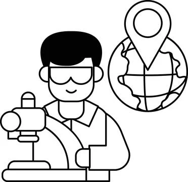 A man in a lab coat is looking at a microscope 스톡 일러스트