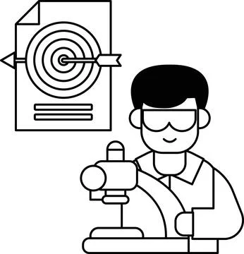 A man in a lab coat is looking at a microscope Stock Illustration