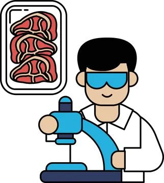 A man in a lab coat is looking at a microscope Stock Illustration