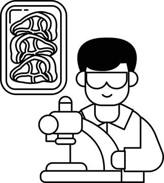 A man in a lab coat is looking at a microscope Stock Illustration