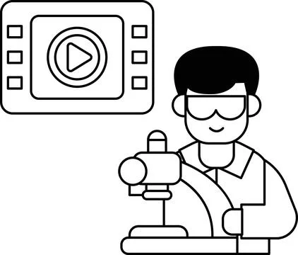 A man in a lab coat is wearing goggles and holding a remote control Stock Illustration