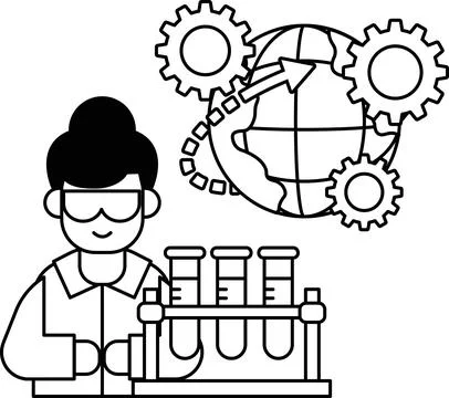 A man in a lab coat is working with a beaker Illustrazione stock