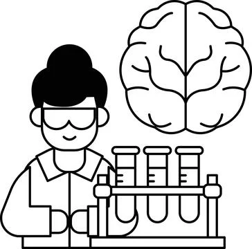 A man in a lab coat is working with a brain model 库存插图