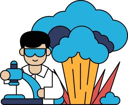 A man in a lab coat is working with a microscope Stock Illustration