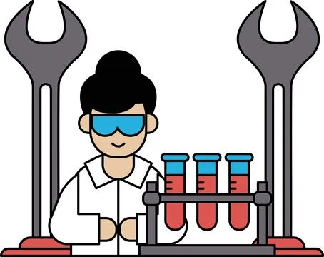 A man in a lab coat is working on a project Illustrazione stock