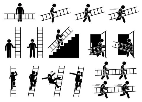 Man with a ladder. Stock Illustration