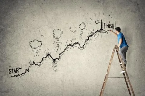 Man on ladder Foto stock