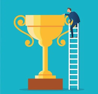 A man on ladder with trophy vector illustration Stock Illustration