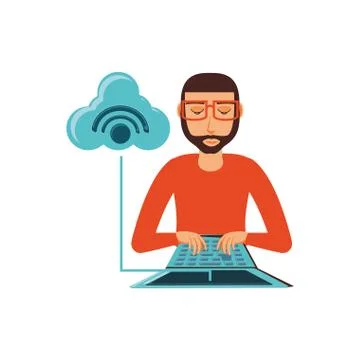 Man with laptop and cloud computing イラスト素材