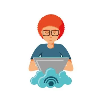 Man with laptop and cloud computing Illustrazione stock