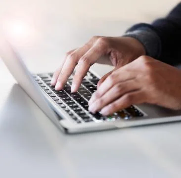 Man, laptop and hands for programming code in office, web development and online Foto stock