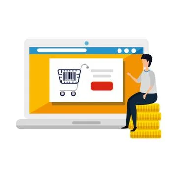 Man with laptop and qr code isolated icon Stock Illustration