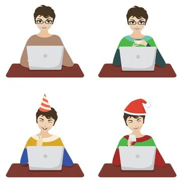 Man with laptop chatting Иллюстрация