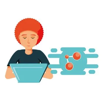 Man with laptop computer and share symbol Stock Illustration