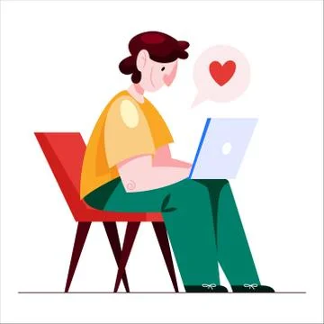 Man with laptop computer. Character working on notebook Stock Illustration