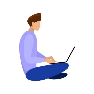 Man with laptop computer. Character working on notebook. Stock Illustration