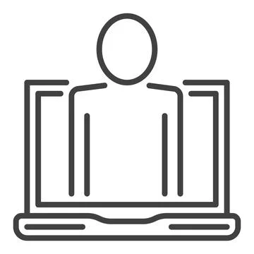 Man in Laptop Computer vector concept linear icon Stock Illustration