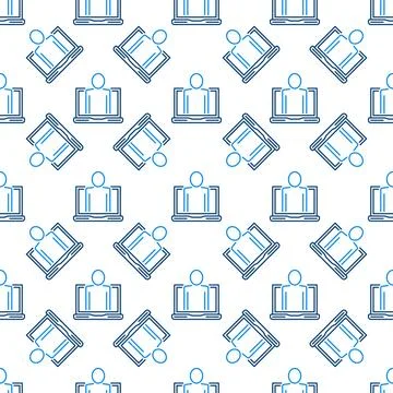 Man in Laptop Computer vector concept line seamless pattern Stock Illustration