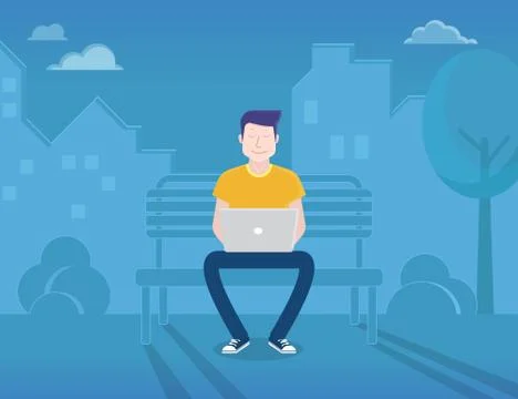 Man with laptop Illustrazione stock