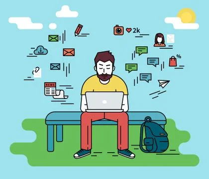 Man with laptop Stock Illustration