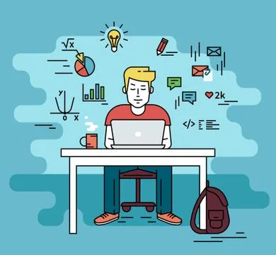 Man with laptop Illustrazione stock